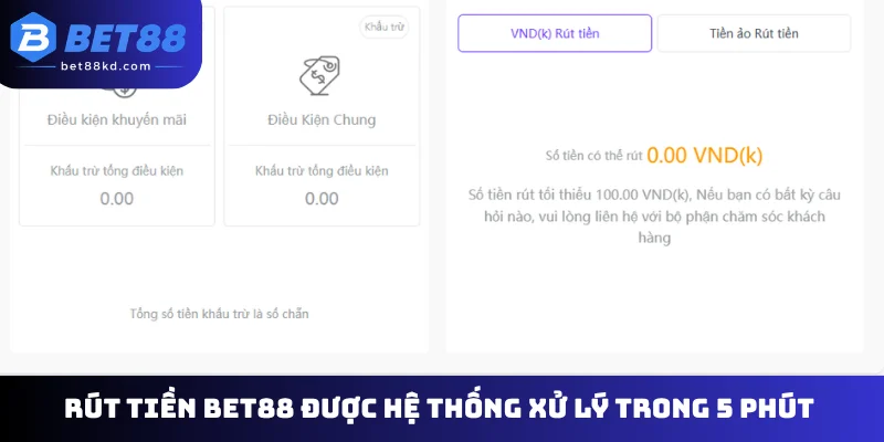 Rút tiền Bet88 được hệ thống xử lý trong 5 phút